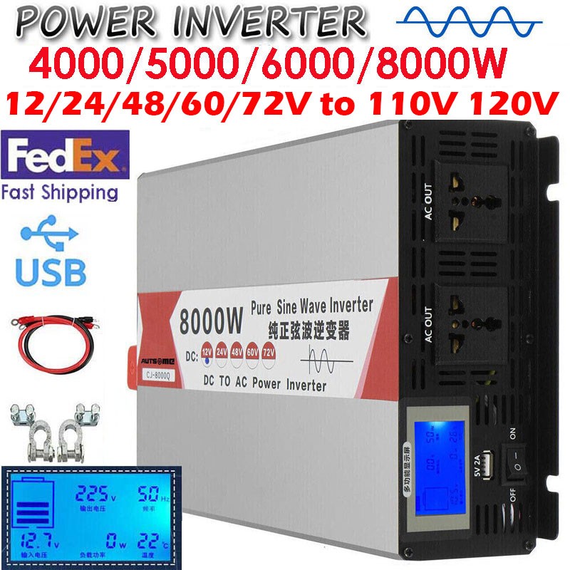 4000W 5000W 8000W 12V 24V 48V 60V 72V to 110V 220V Pure Sine Wave Power Inverter