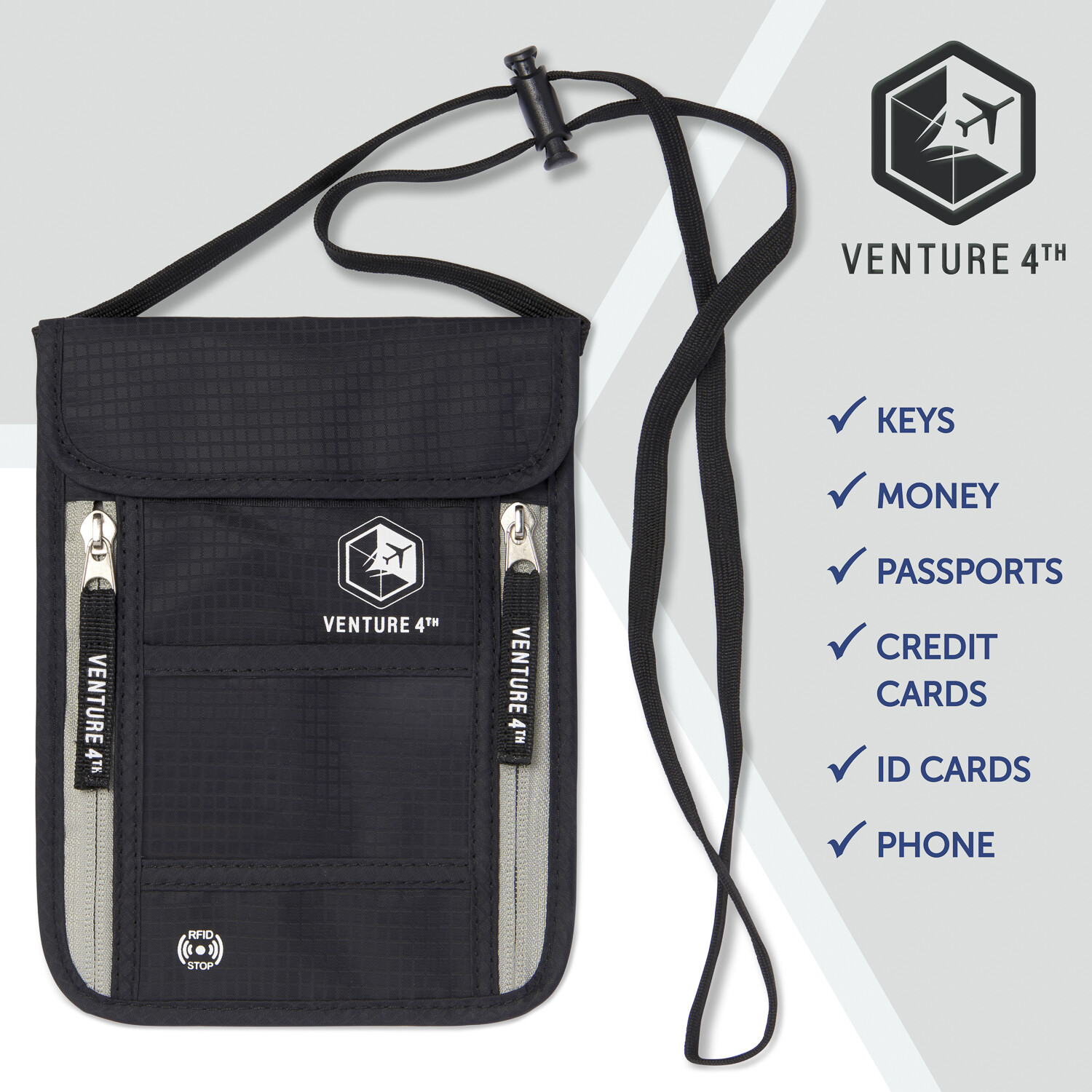 VENTURE 4TH Travel Neck Pouch Neck Wallet with RFID Blocking 5.5" x 8" + Colors