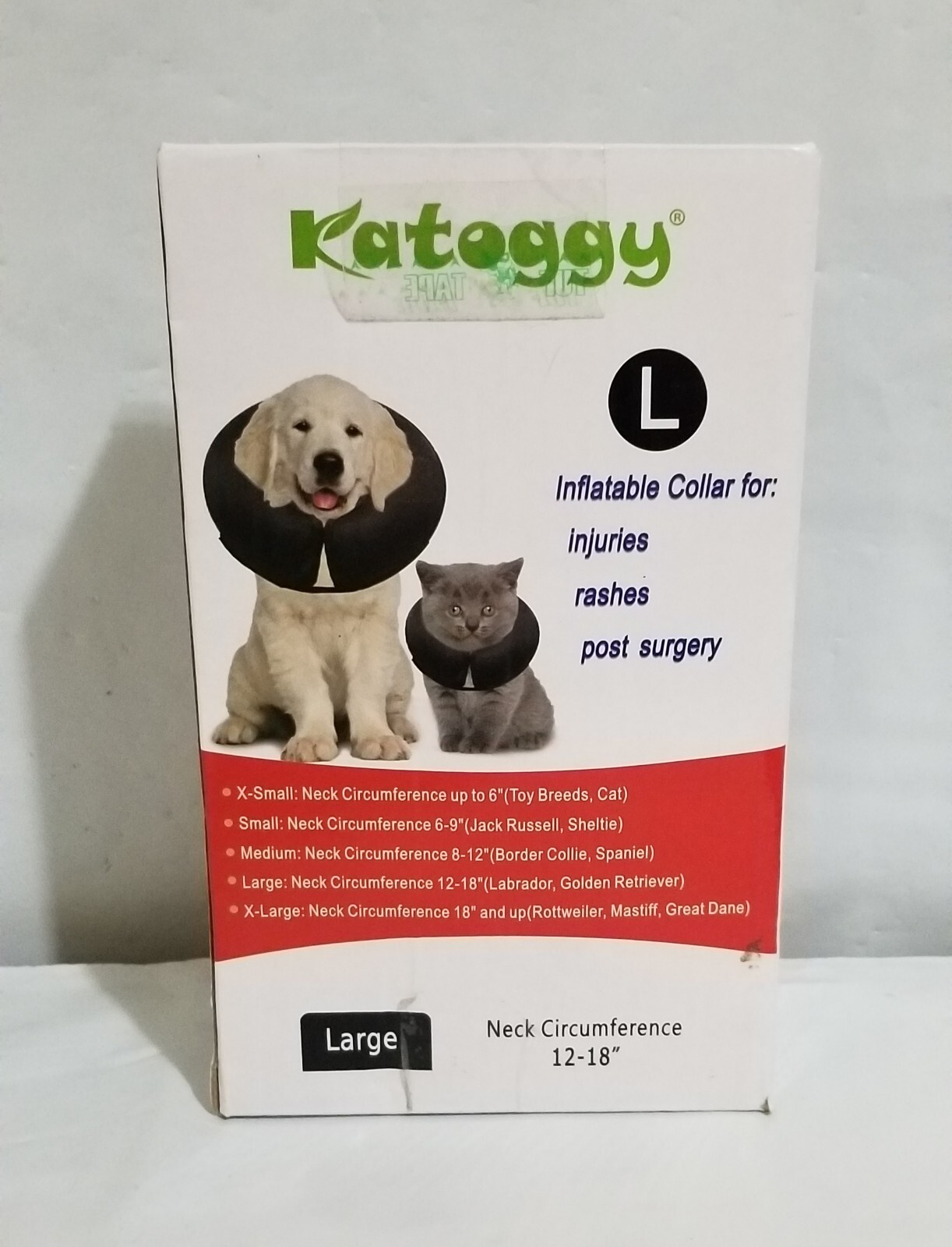 Katoggy Inflatable Recovery Collar Cone Large Neck Circumference 12" - 18"