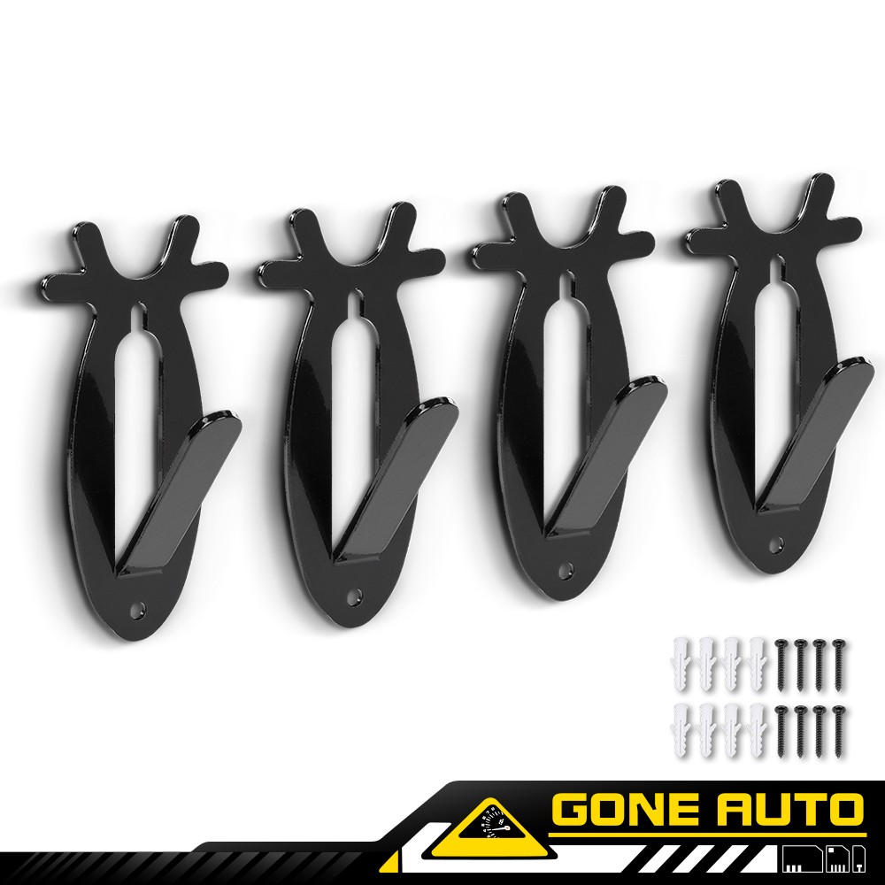 4PCS Antler Style European Mount Deer Skull Hanger Wall Bracket W/Hardware Black