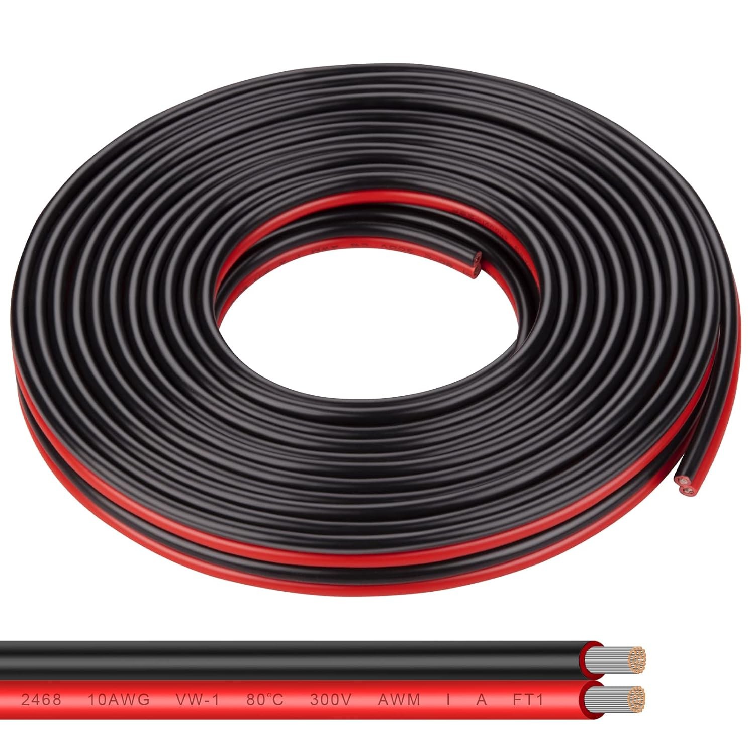 10 Gauge Wire 20FT Tinned Copper Wire-2 Conductor Parallel 20FT, 10AWG