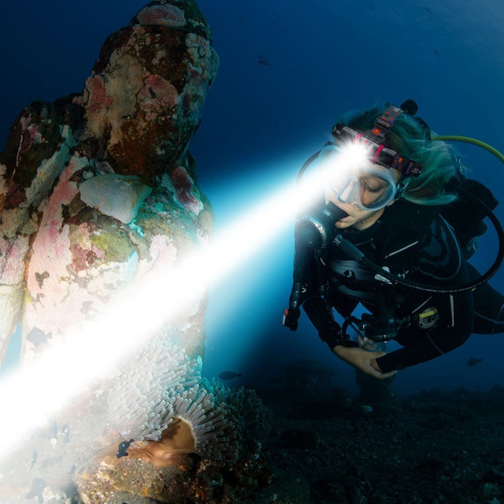 Underwater Diving Headlamp with Four Lighting Modes and Magnetic Switch Control