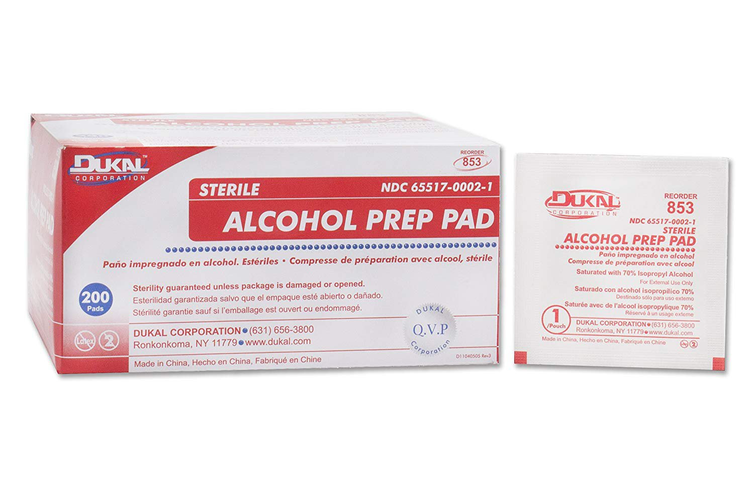 Sterile Alcohol Prep Pads Medium 853 Dukal, 2ply  200pks/ Box
