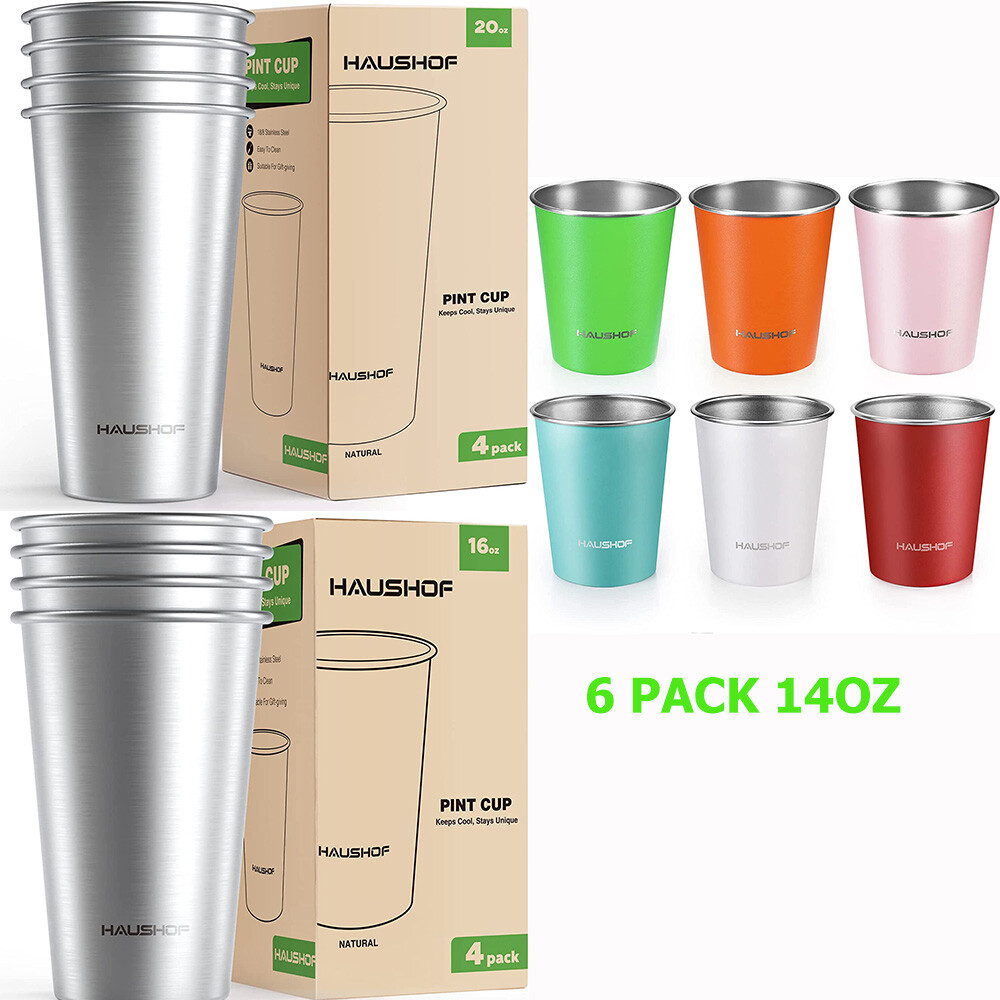 HAUSHOF Pint Cup 14oz/16oz/20oz Stainless Steel Cups Stackable Metal Unbreakable