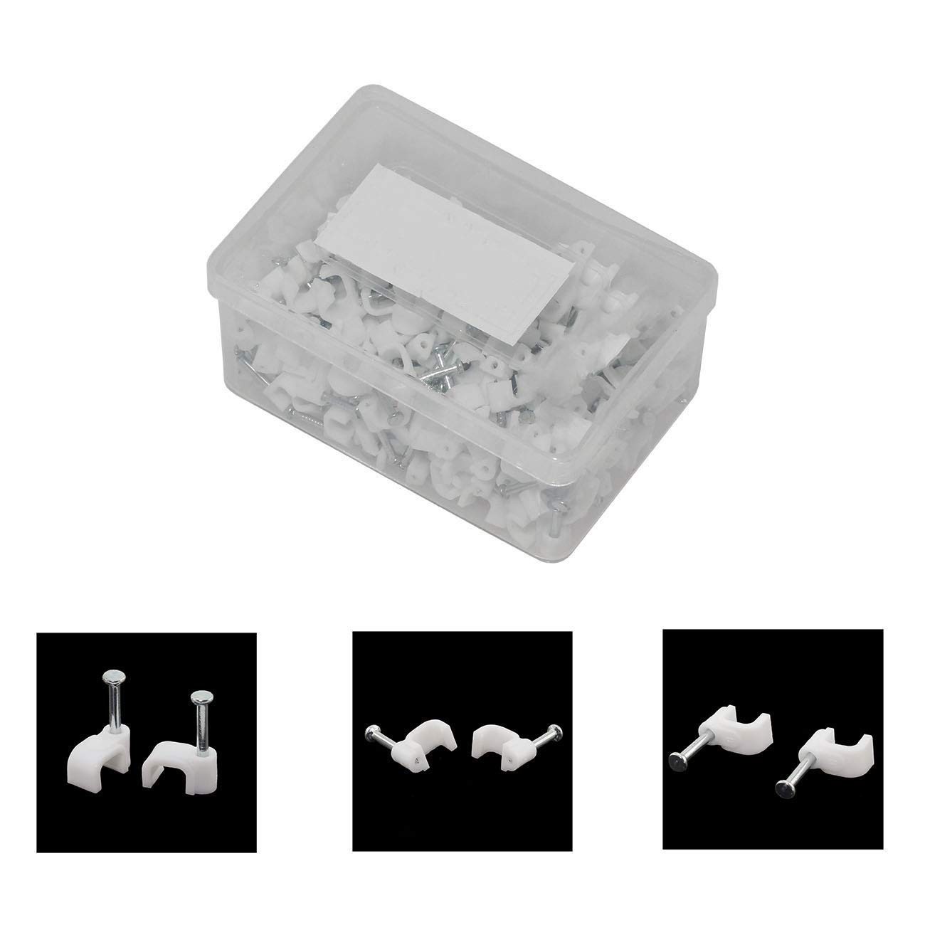 RuiLing 200-Pack 6mm Square Nail-in Cable Clips - Carbon Steel 6mm, White