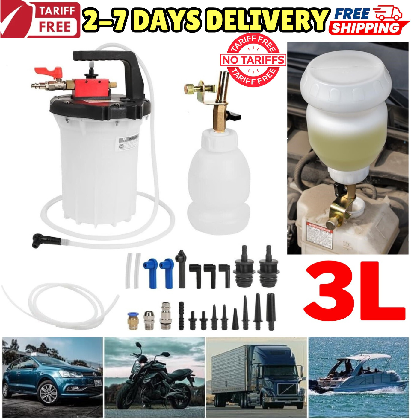 3L Pneumatic Brake Fluid Bleeder Kit Car Air Extractor Pump Vacuum Oil Bleeding