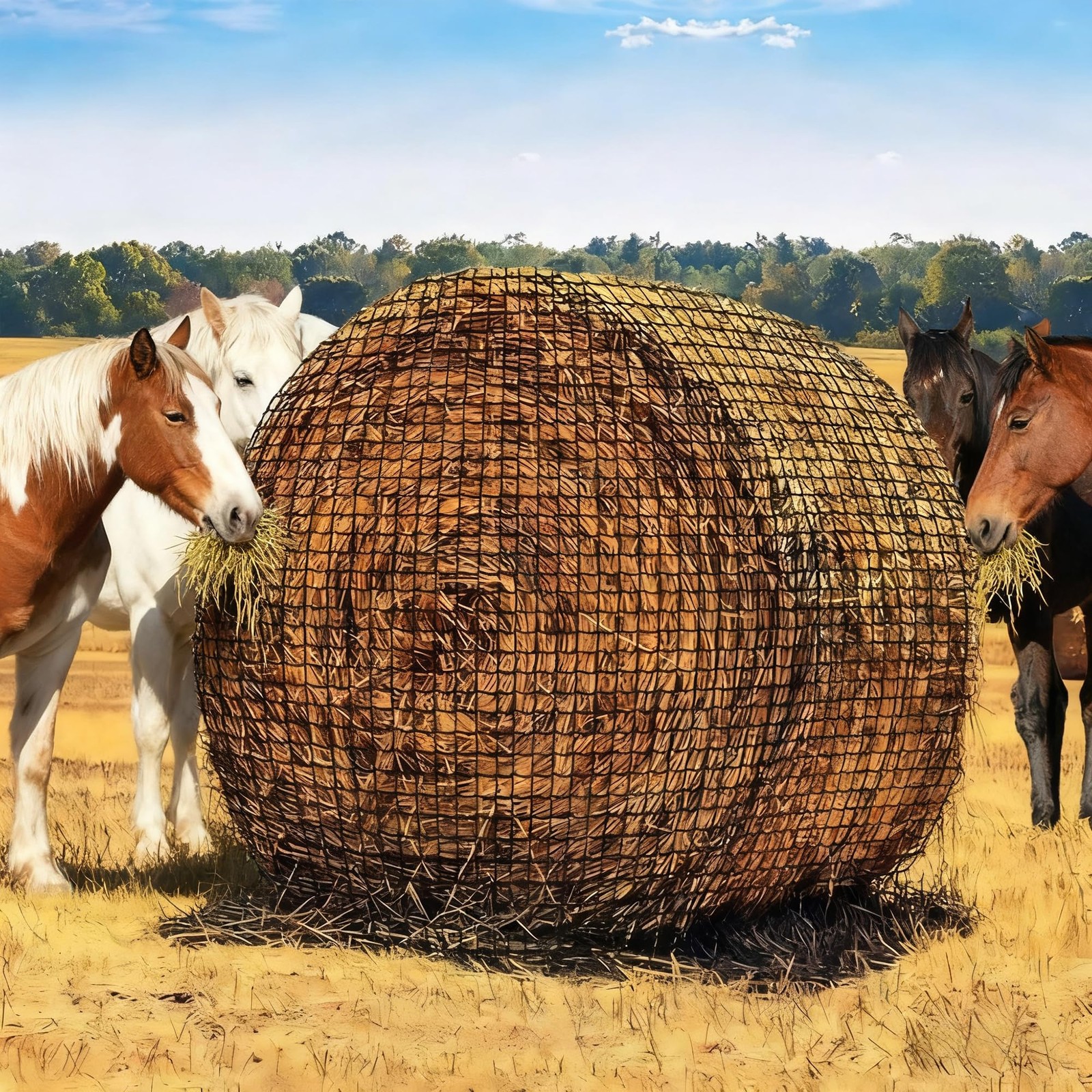 6x6 FT Round Bale Hay Net Slow Feed Knotless Nylon Horse Cattle Goat Feeder UV