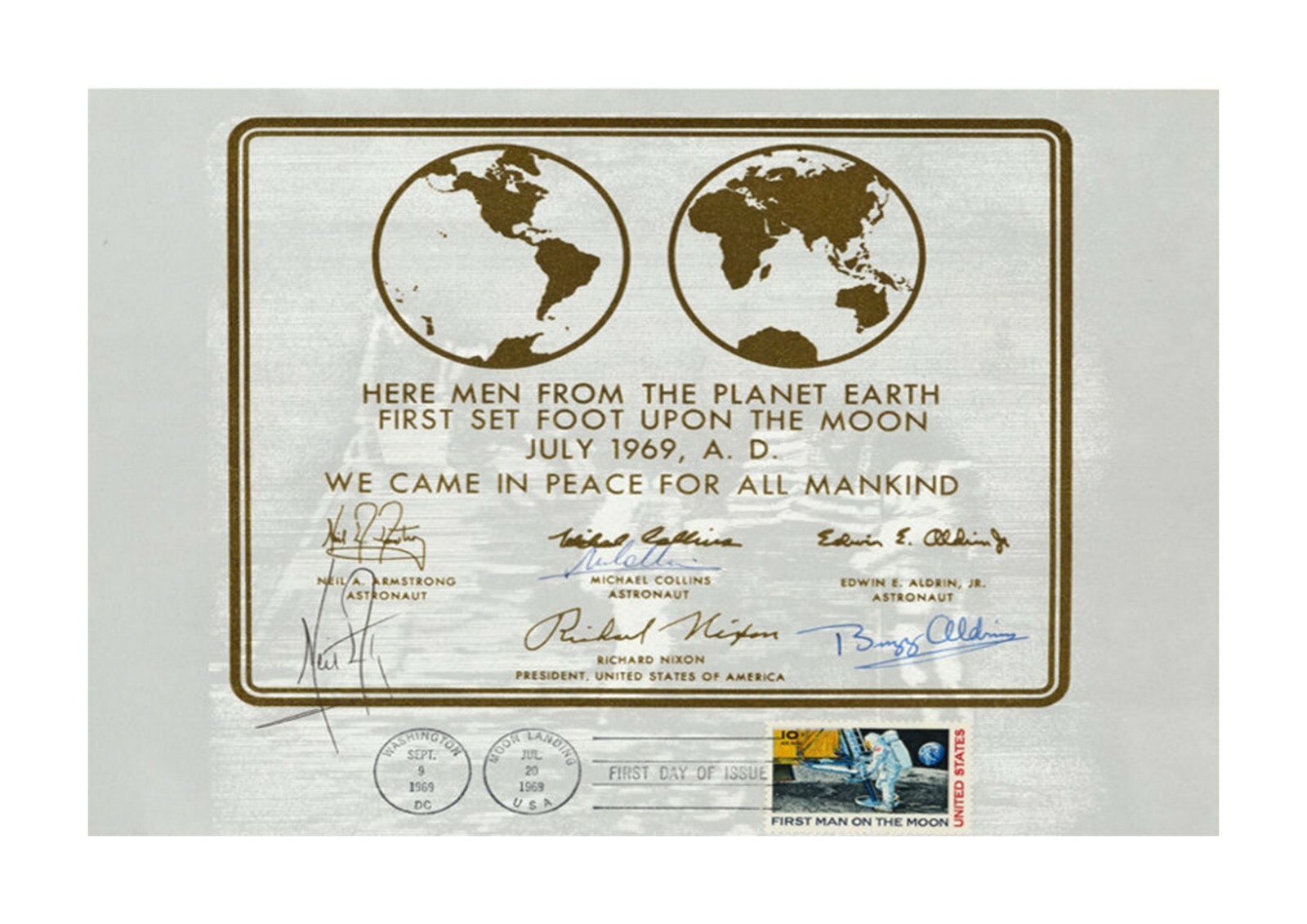 Apollo 11 copy Official Plaque lunar module A4 signed poster choice of frame