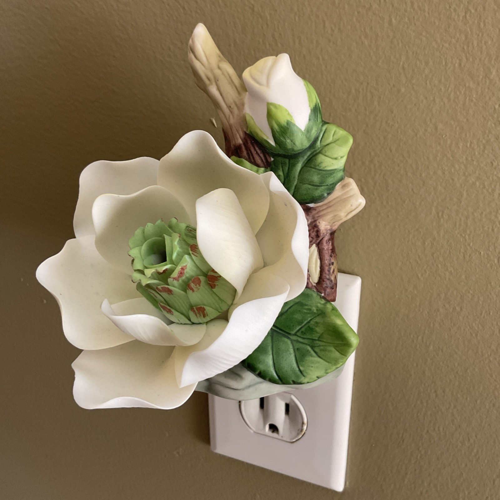 Porcelain Blooming Magnolia Flower Plug-In Night Light 4.75x3
