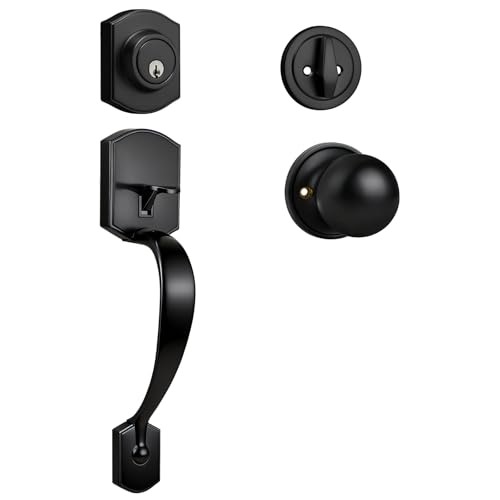 Front Door Lock Set,Front Door Handle Set with Deadbolt Single 1 Black