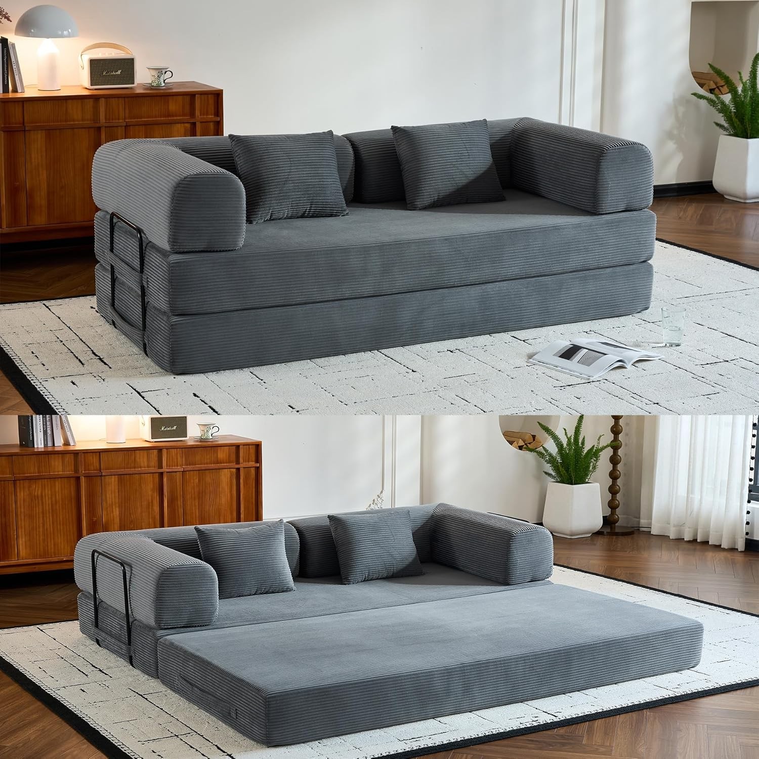 77.9" Convertible Floor Bed Folding Couch with Back Support Fixed-Shape Frame