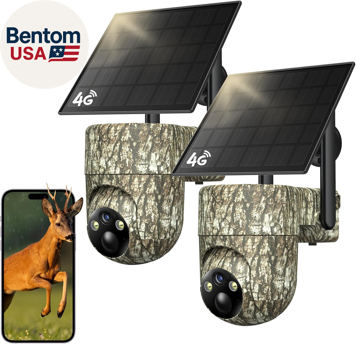4G LTE Cellular Trail Cameras 2 Pack, 360° View Live Streaming Game Camera Built
