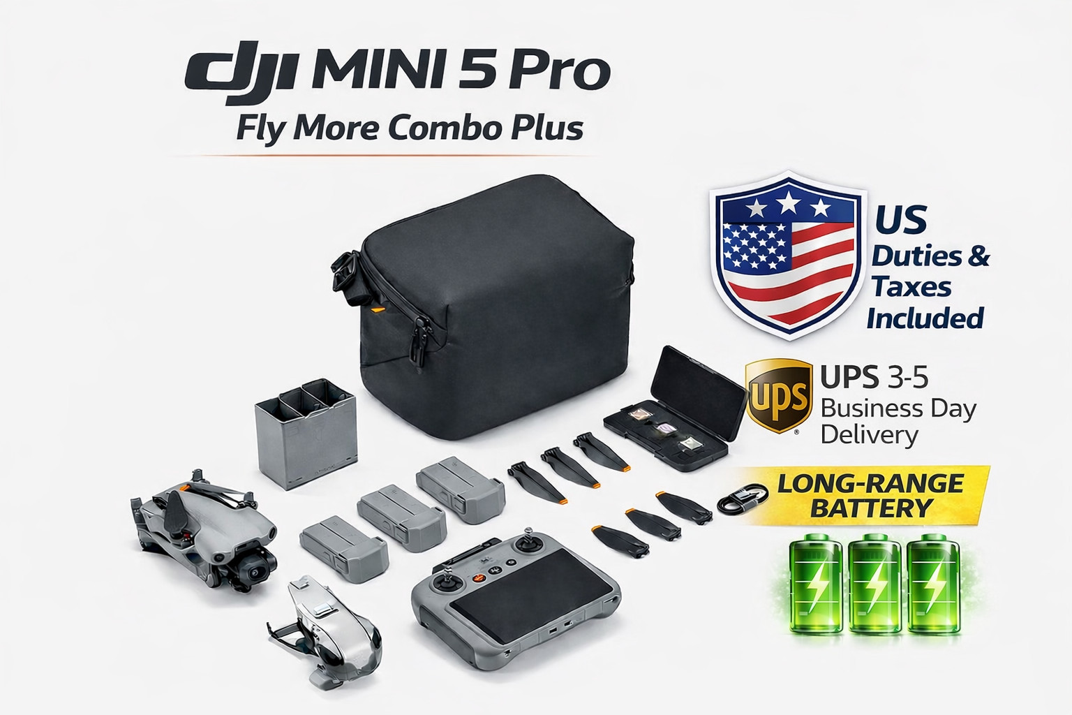DJI Mini 5 Pro Fly More Combo Plus (3 Long Range Batteries), US Duty Included