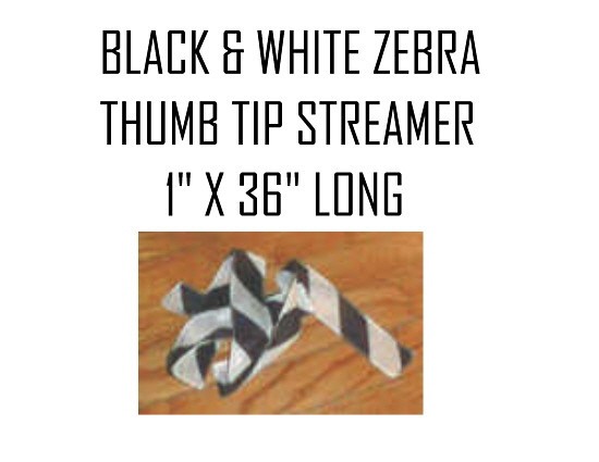 BLACK AND WHITE ZEBRA STRIPE THUMB TIP STREAMER 100 % SILK - 1" X 36 "