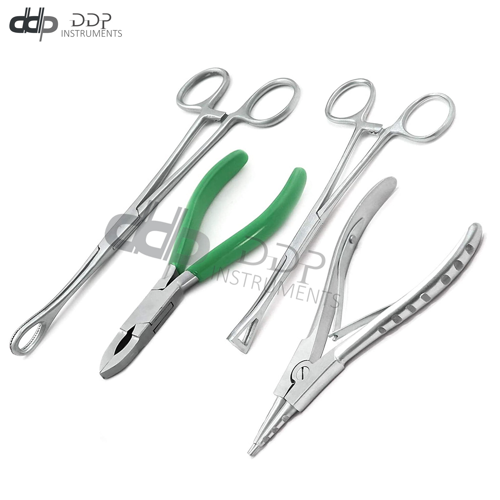 Set of Body Piercing Tools Bead Ball Capture Ring Pliers Opener Closer Green Dep