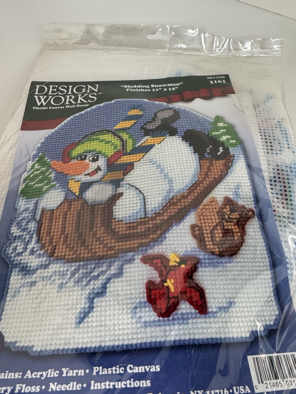 Design Works  Plastic Canvas Kit Wall Decor 3161 Christmas Sledding Snowman