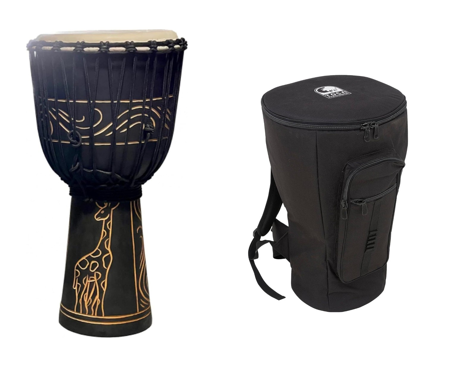 Toca Wood Djembe Drum, Rope Tuned 12" Head w/ Bag - Giraffe Design