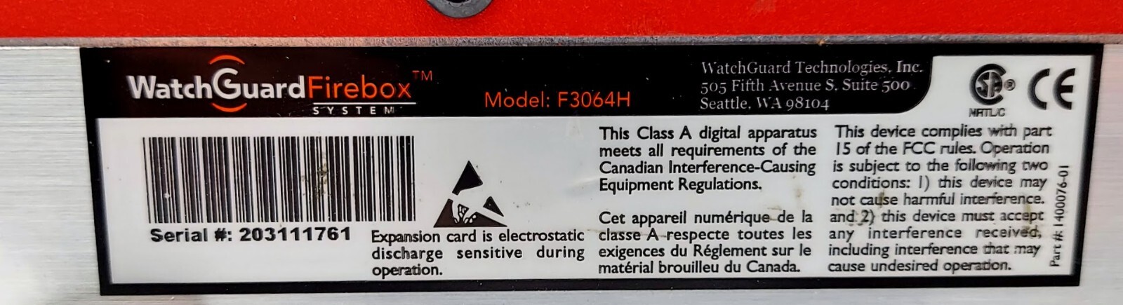 WatchGuard Firebox 1000 F3064H Network Security