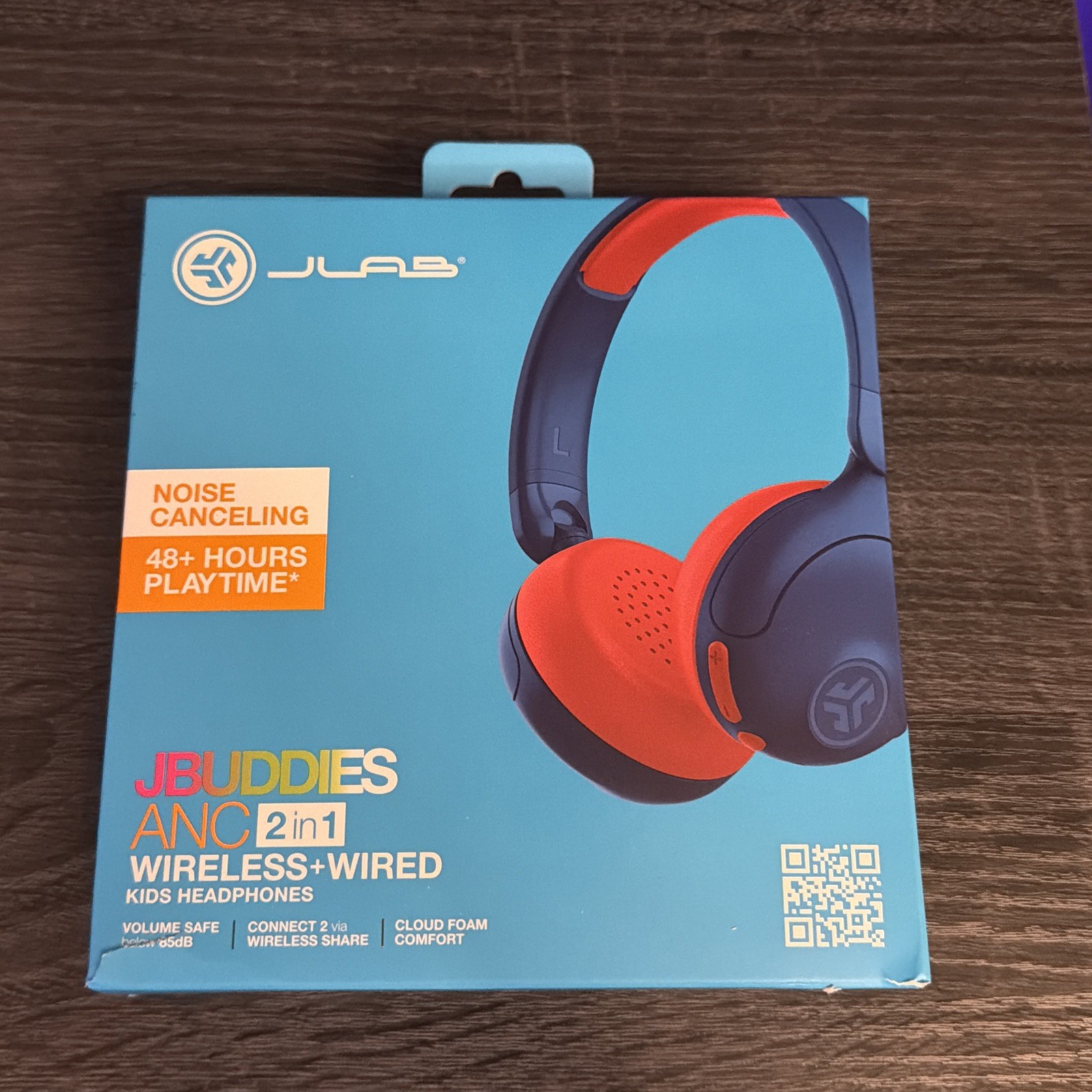 JLab JBuddies ANC 2 in 1 Wireless + Wired Kids Headphones - Blue & Red