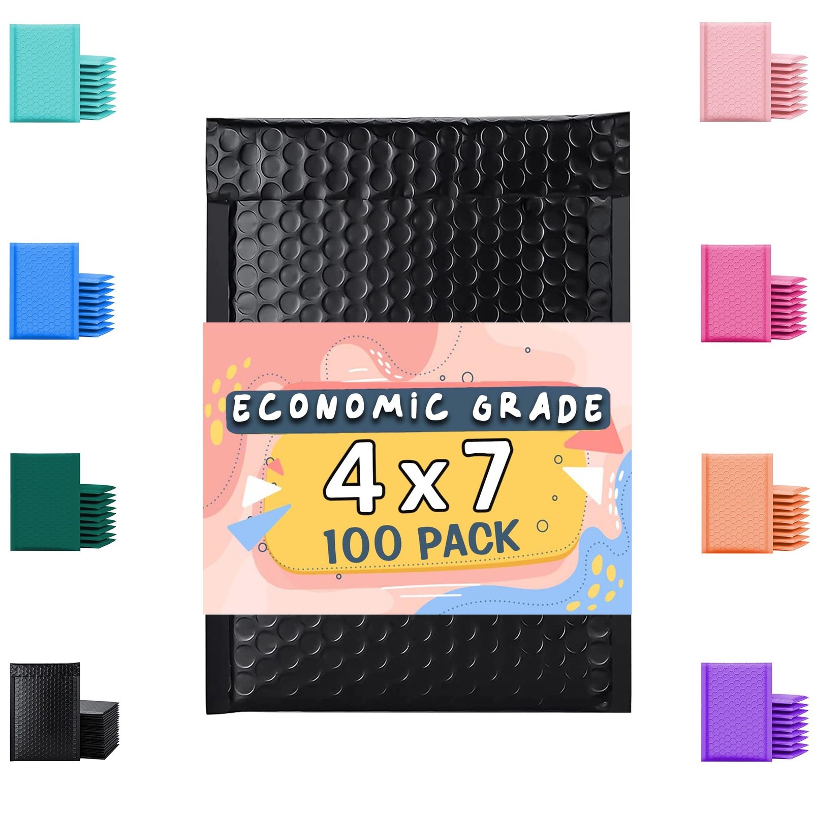 Black Poly Bubble Mailers 4x8 100 Pack Usable 4x7 | Waterproof Self Seal Adhe...