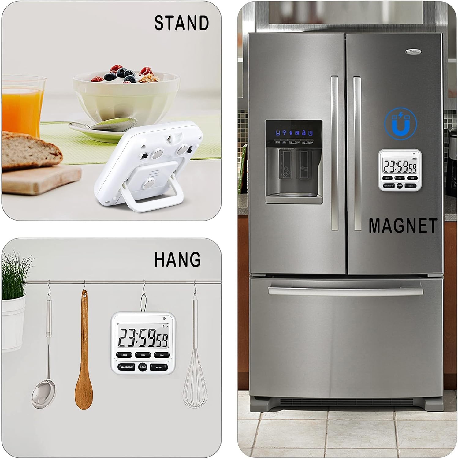 Digital Kitchen Timer with Mute/Loud Alarm Switch ON/Off Switch, 12-Hour Cloc...