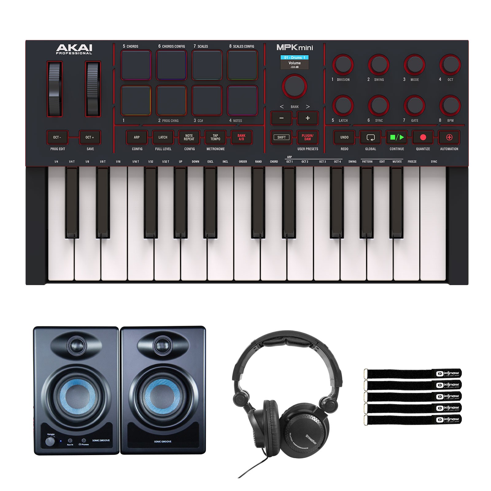 Akai Professional MPK Mini 4 Black MIDI Keyboard w Monitors & Headphones