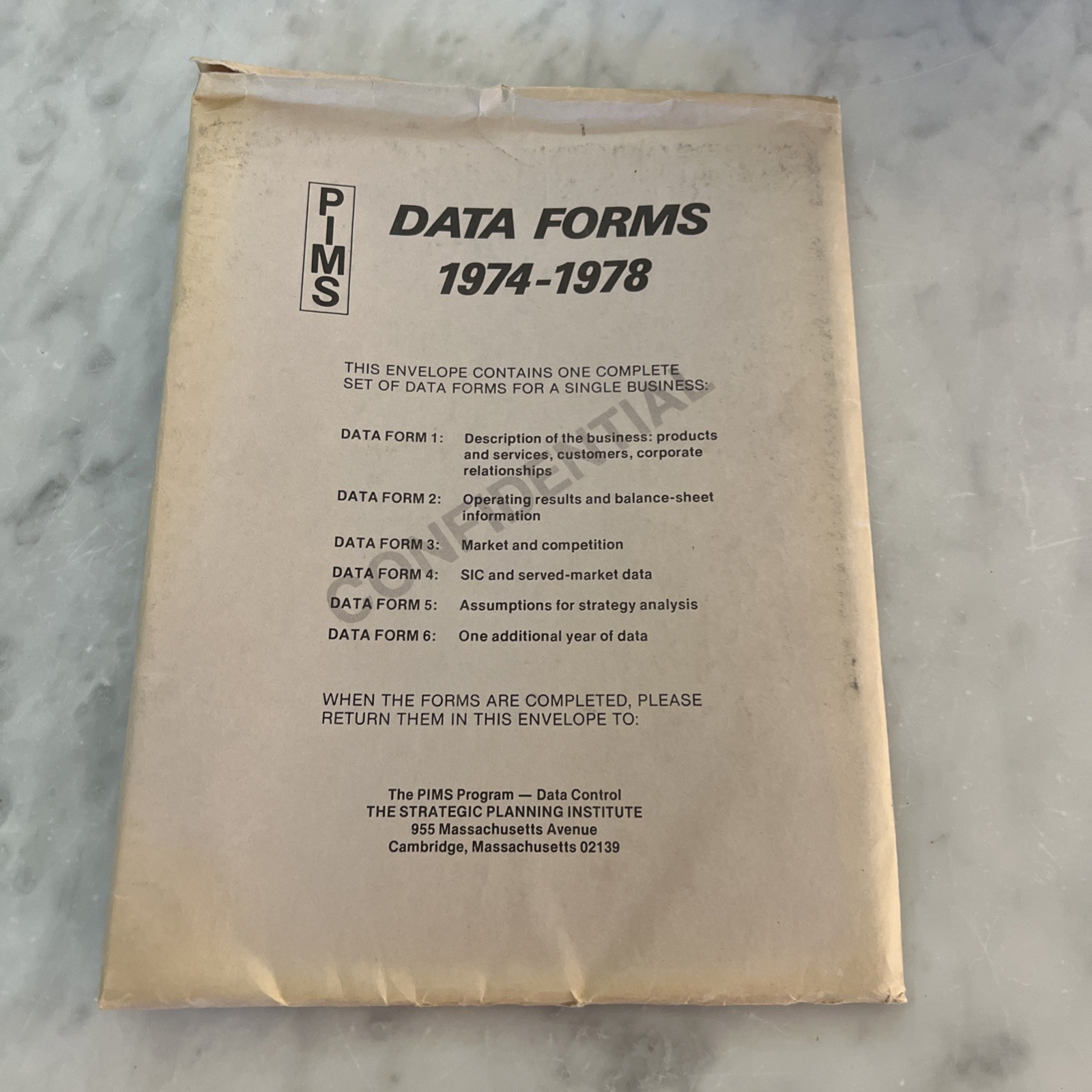 PIMS Data Forms 1974-1978 Strategic Planning Institute Sealed