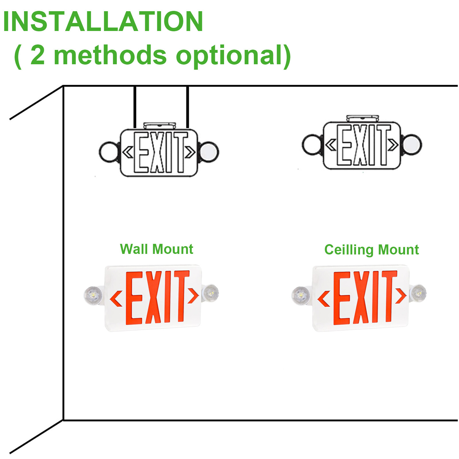 2-Pack Red LED Exit Emergency Sign Lights US Battery Backup Emergency Lighting