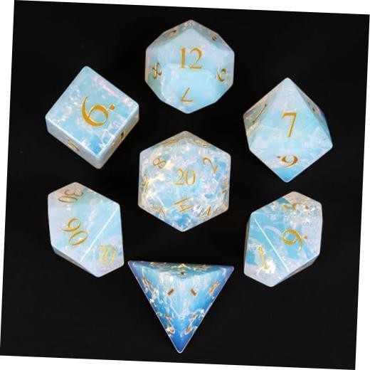 7PCS Stone DND Dice Set, Natural Gemstone Dice Set with Leather Gift Box for