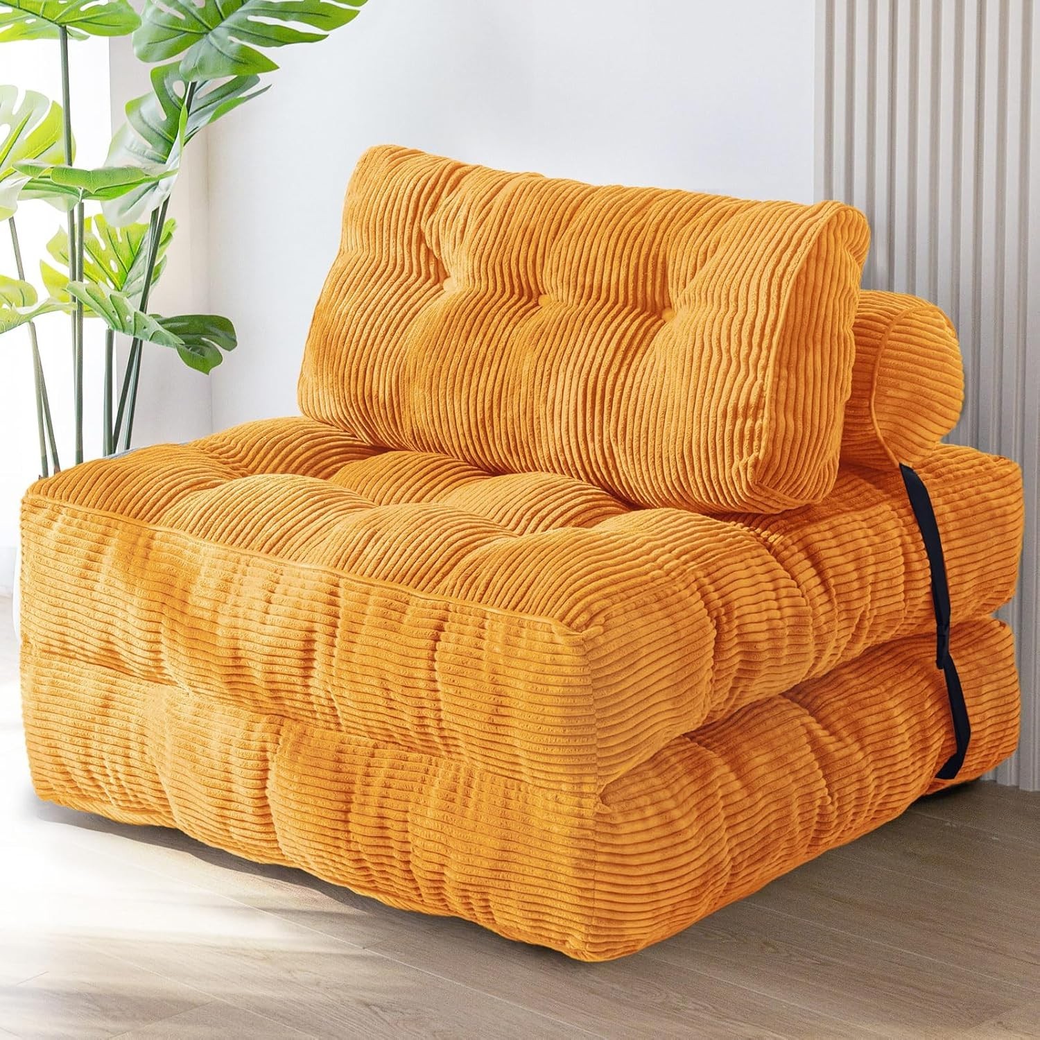Convertible Sofa Bed Single Size Foldable Couch with Pillow Orange