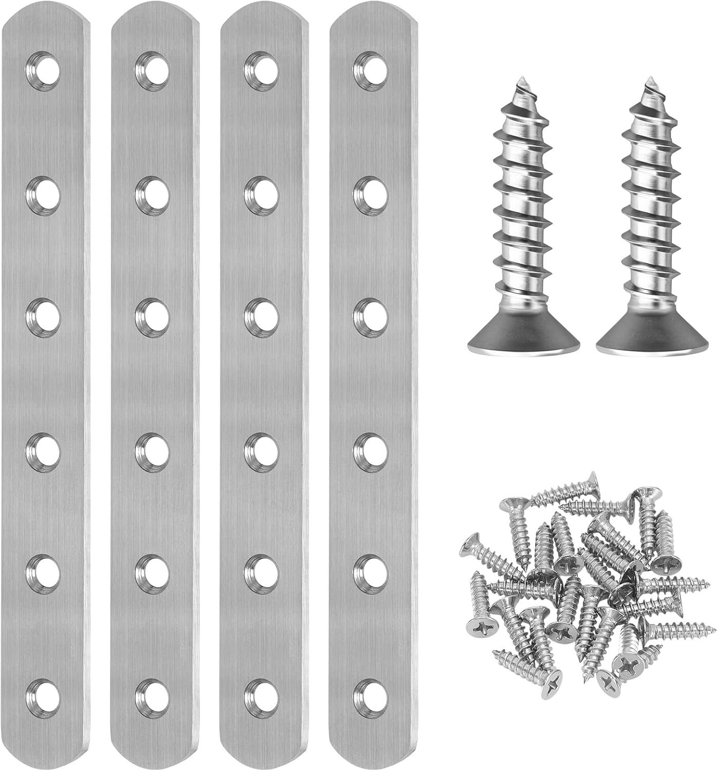 4 PCS Straight Brackets, 6 inch Flat Braces, Stainless Steel Silver
