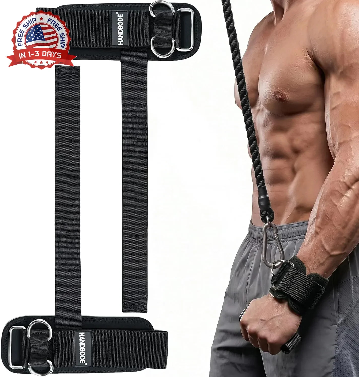 HANDBODE Lifting Wrist Straps for Weightlifting, Gym Wraps with Double D-Ring fo