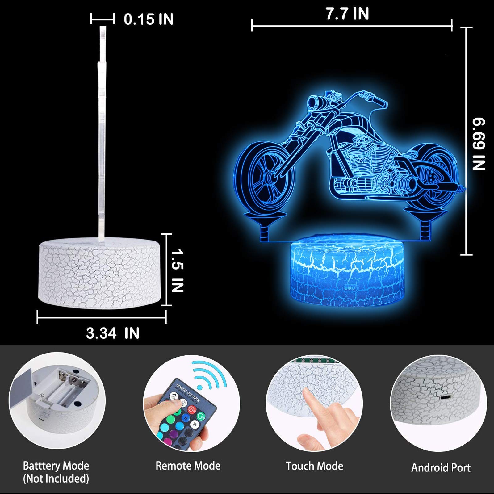 Motorbike 3D Illusion Lamp Motorcycle Bedroom Decorations Night Light with Gr...