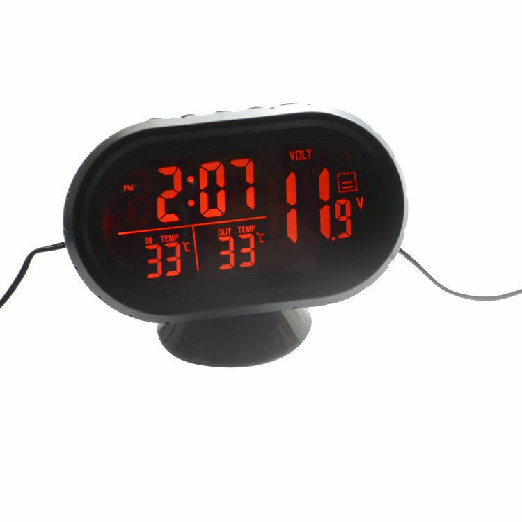 Dual Display LED Digital Car Clock Thermometer Temperature Voltmeter DC12/24V