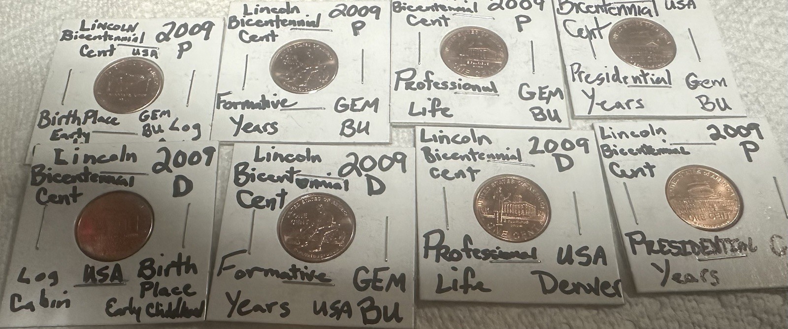 2009 lincoln bicentennial .1 Cent  P & D 8 Coin Set