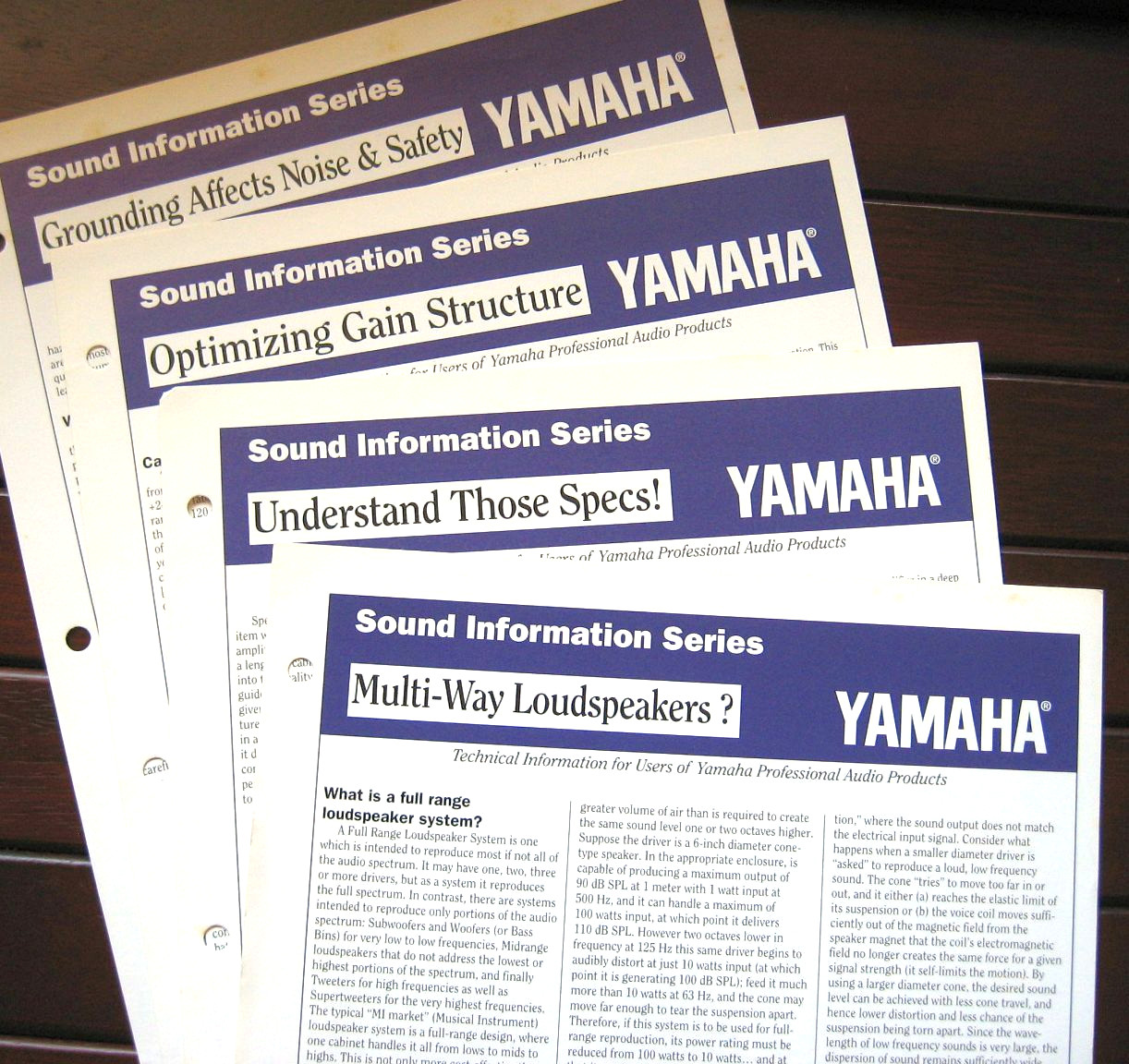 Yamaha Pro Audio Original Sound Information Series Tech Sheets, from 1992
