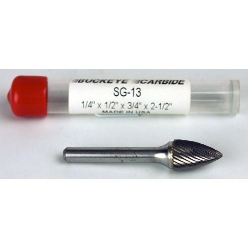 Carbide Burr (SG-13) Pointed Tree - Single Cut - 1/4 x 1/2 x 3/4 x 2 1/2