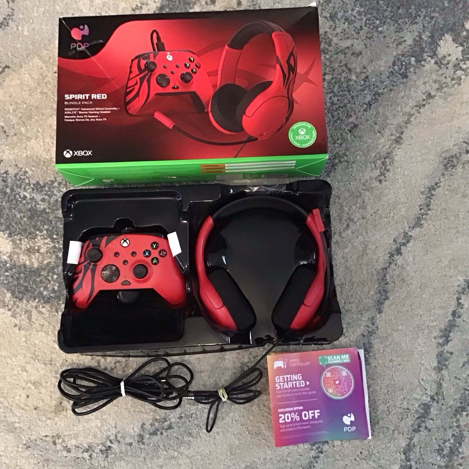 PDP Spirit Red Bundle Pack for Xbox Wired Controller + Airlite Wired Headset