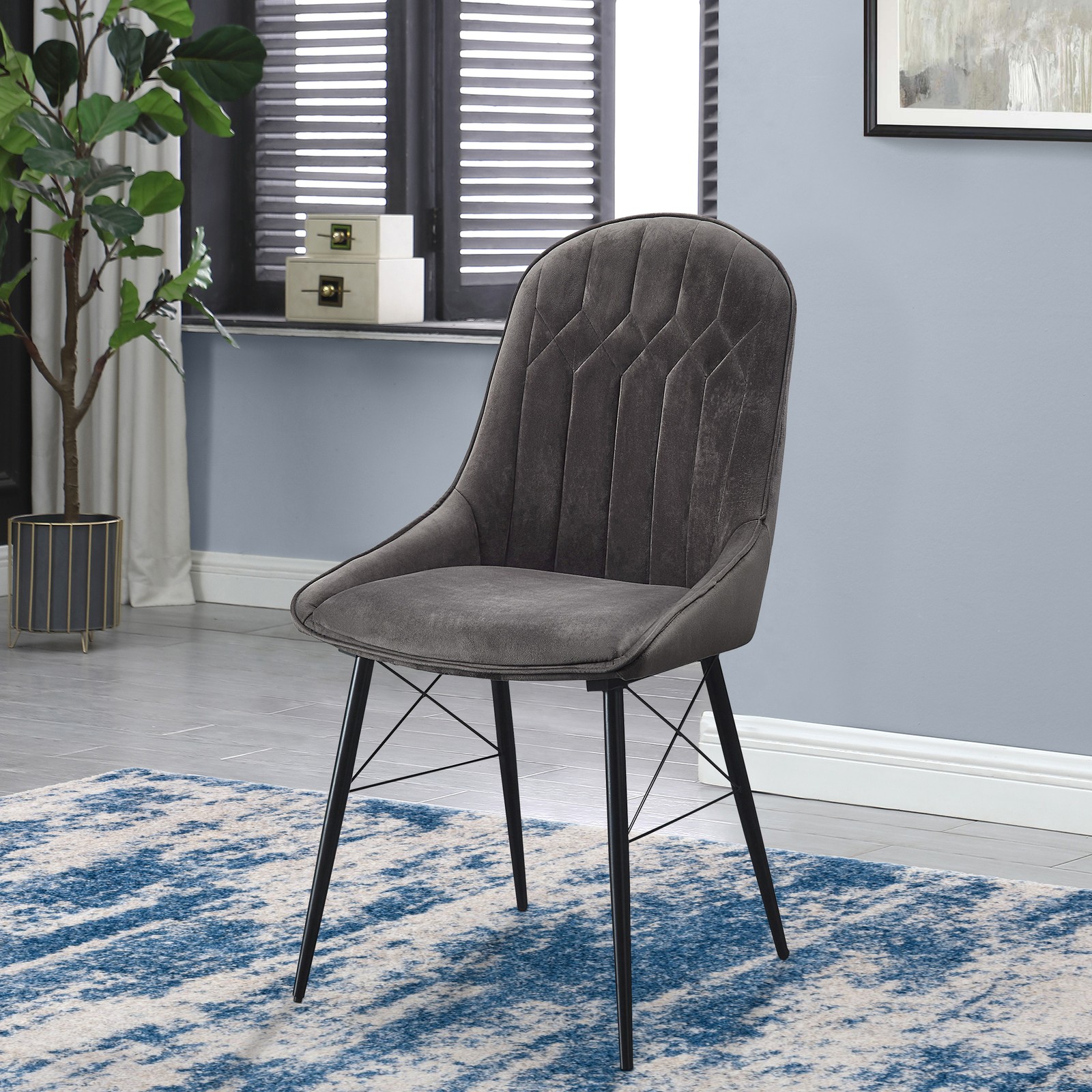 Grey and Black Tufted Back Dining Chairs