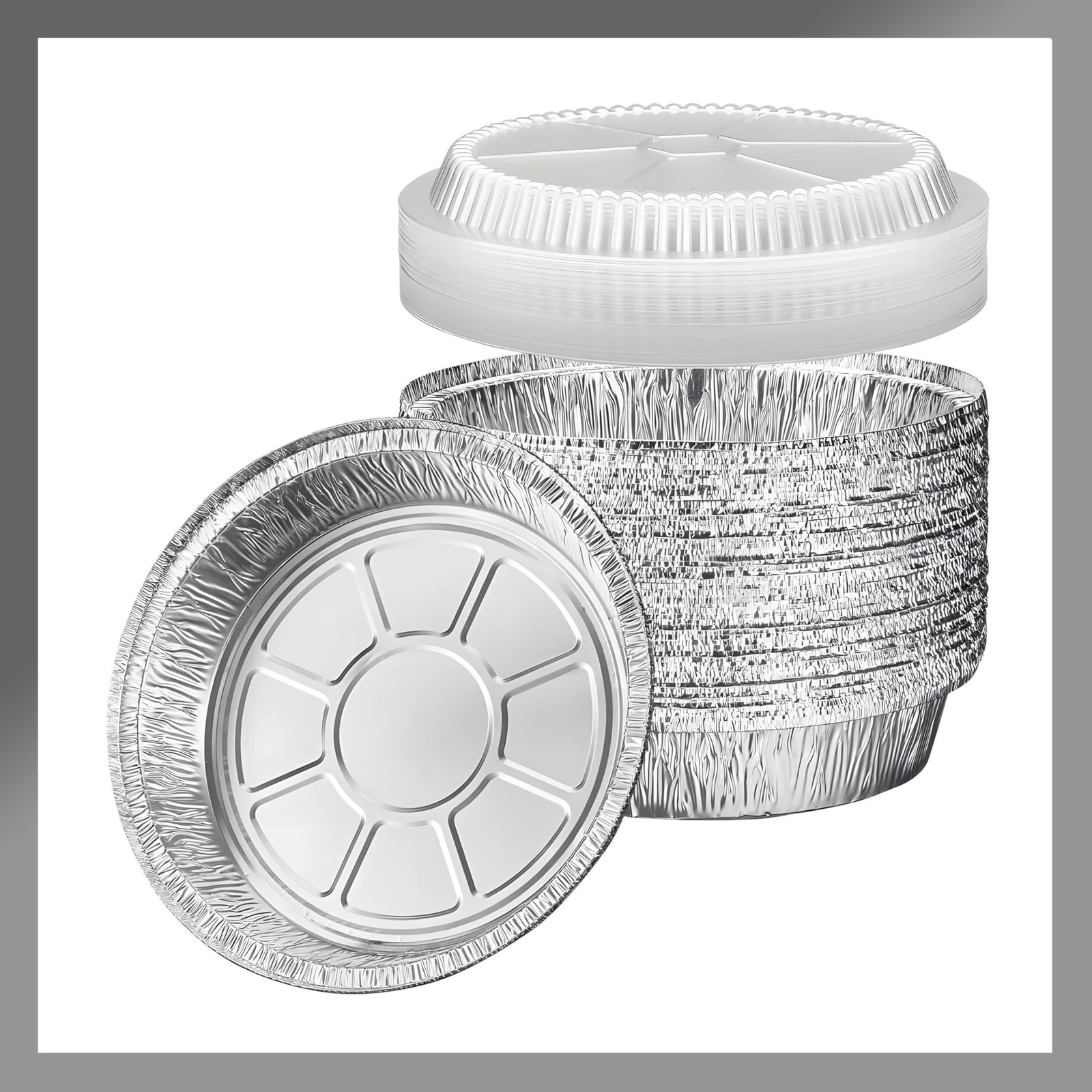 Aluminum Foil Pans [8" Round] x [10 Pack] with Clear Dome Lids Recyclable Dis...