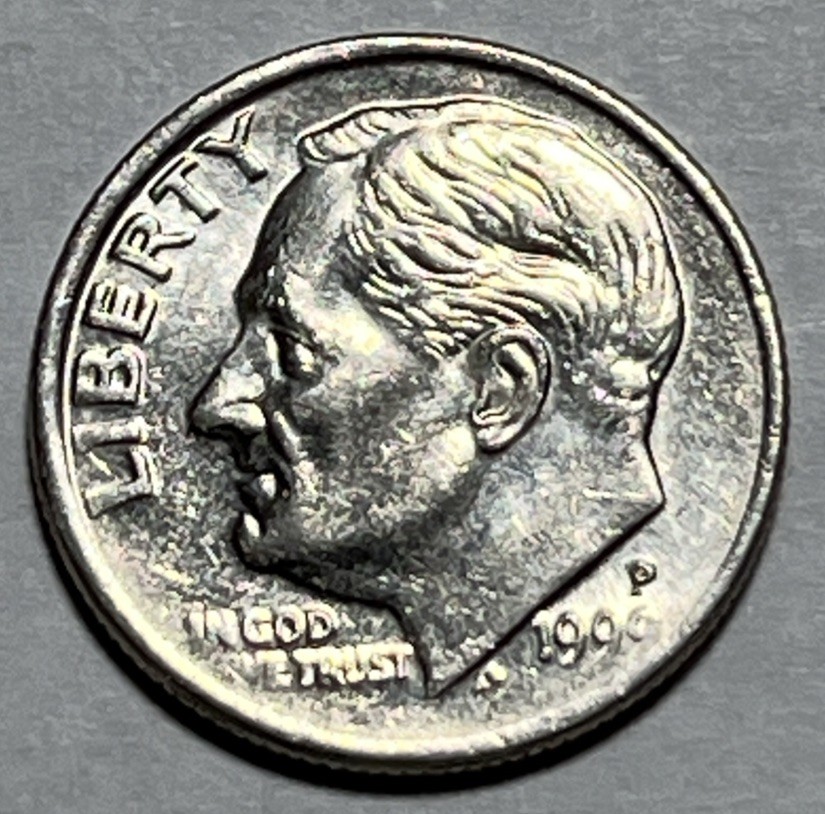 1999 P Roosevelt Dime Errors Weak Strike Faint Date & Lettering #2