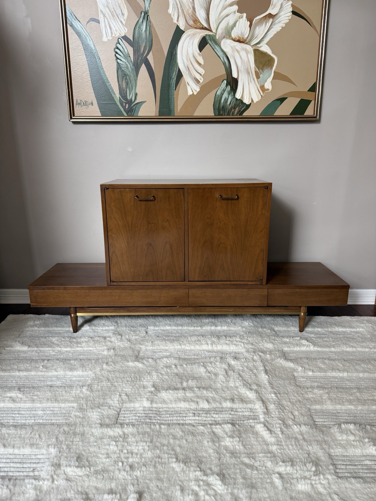 Vintage 1950s American of Martinsville Dania Bench with Cabinet Attachment