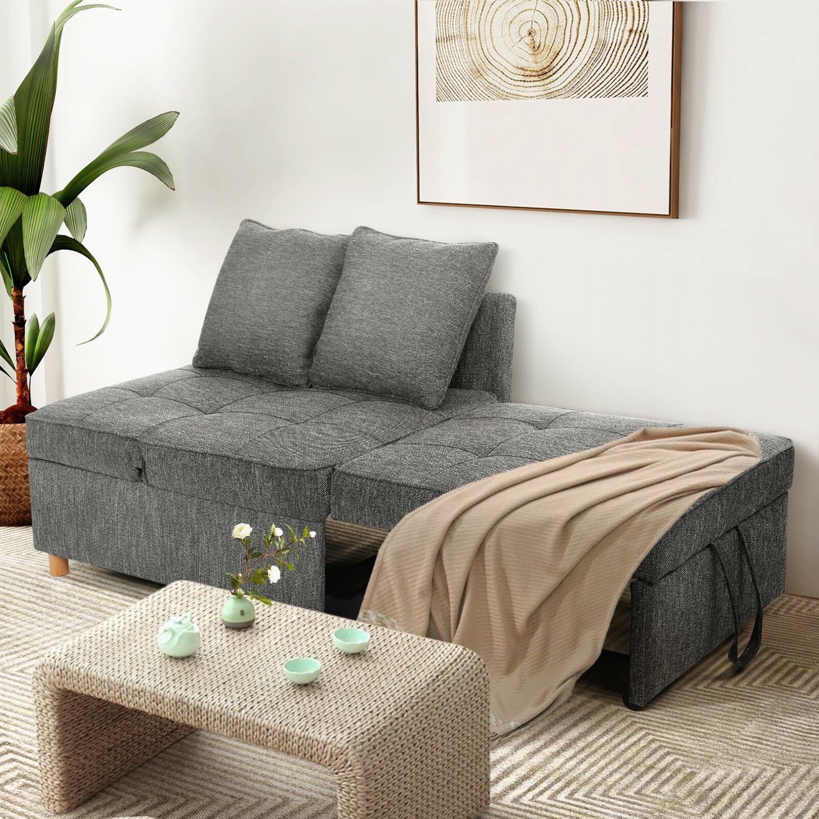 Sofa Bed Chair 4-in-1 Convertible Chair Lounger Sleeper Chair Single Recliner