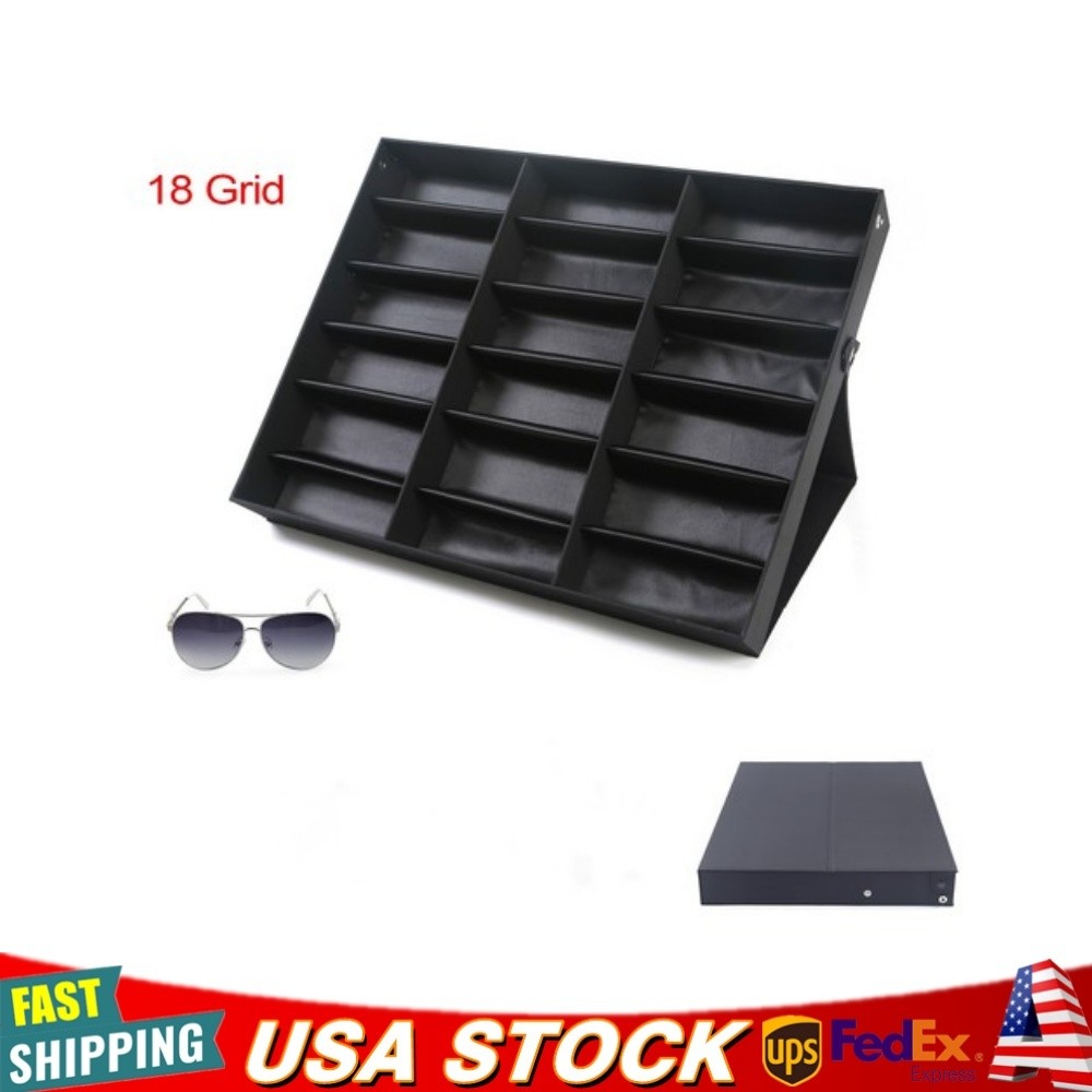 18 Slot Eyeglass Sunglasses Glasses Storage Display Grid Stand Case Box Holder