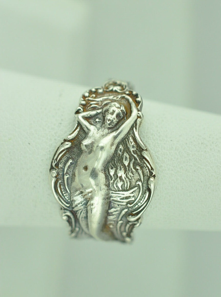 Dainty Dainty Solid 925 Sterling Silver Nude Venus Girl Lady Adjustable Spoon Ri