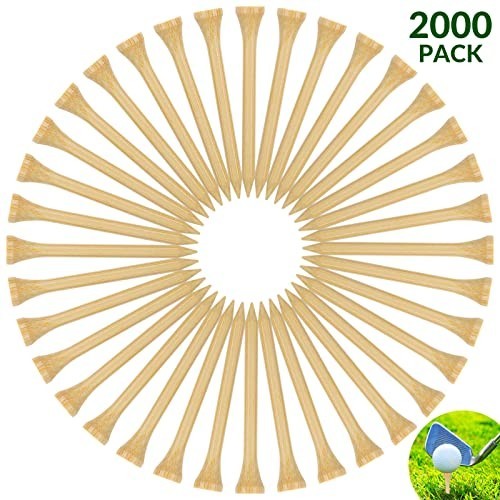 2000 Pcs Bamboo Golf Tees - Professional Bulk Set, Reduce Friction & Side Spin,