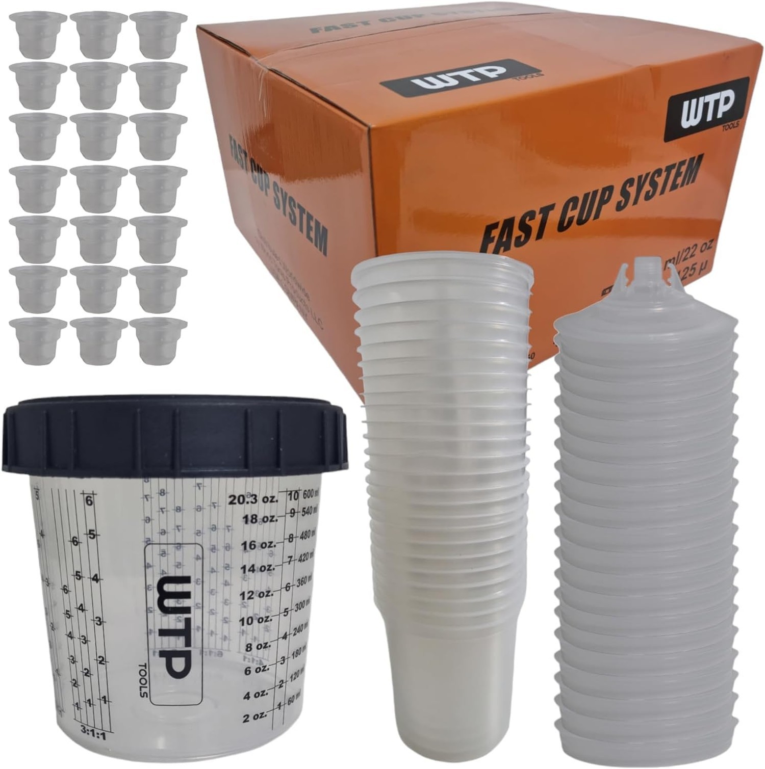 Disposable Paint Spray Gun Cup System KIT Combo, 25 Lids + 25 Liners + 1 Hard...