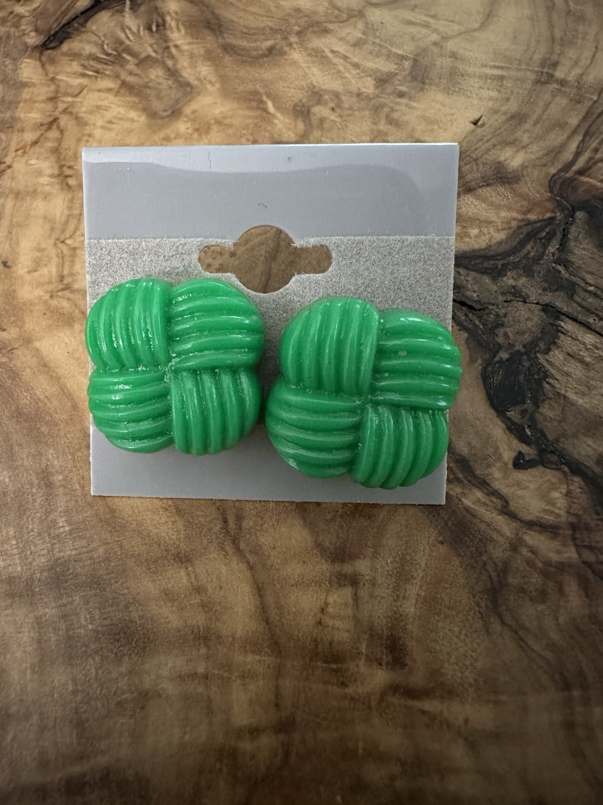 Vintage Plastic Green Irish Knot Stud Earrings
