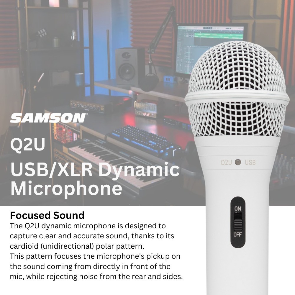 Samson Q2U USB XLR Handheld Dynamic Microphone Headphones Bundle (White)