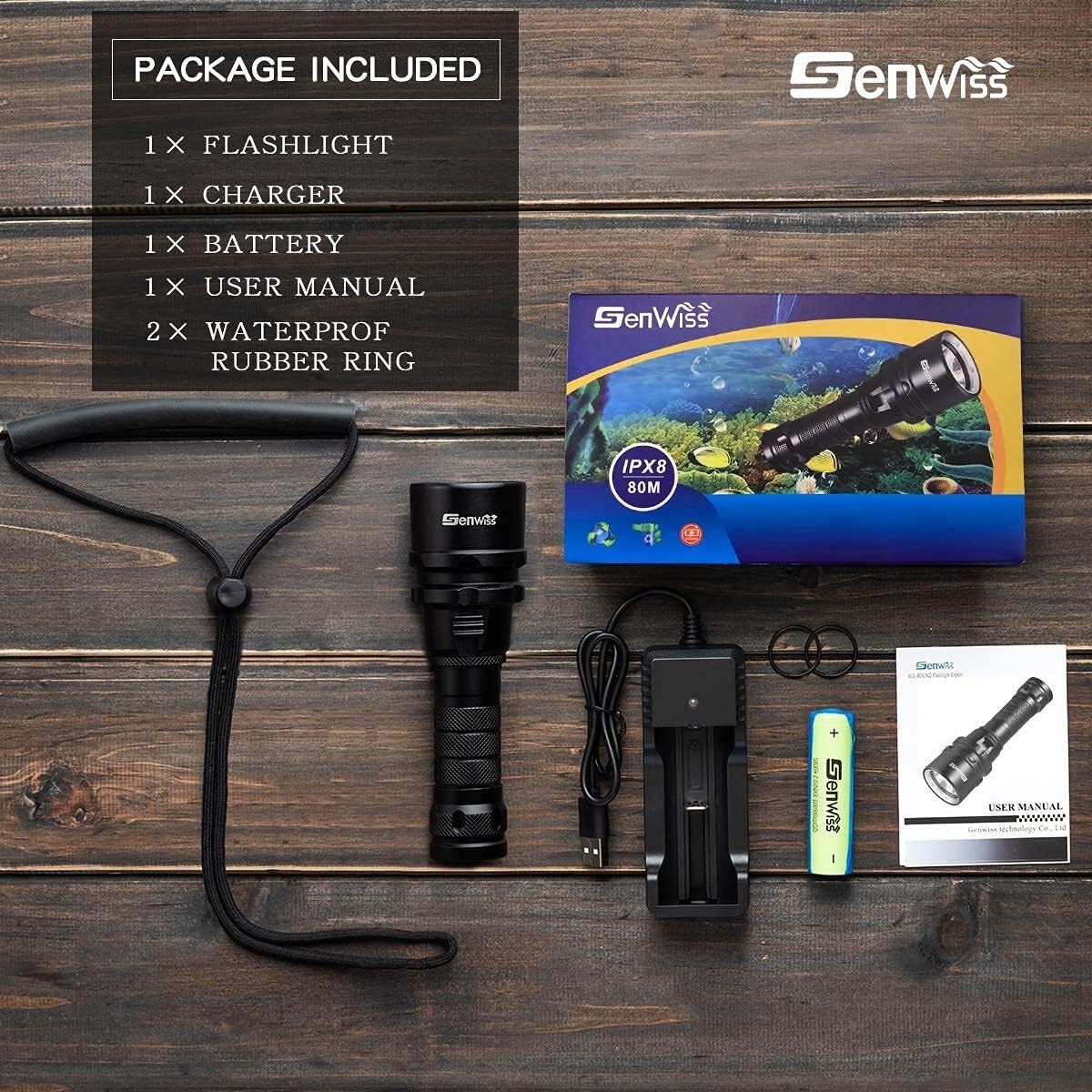 Robust 2000 Lumen Diving Flashlight with 2-Year Warranty - Rechargeable Battery